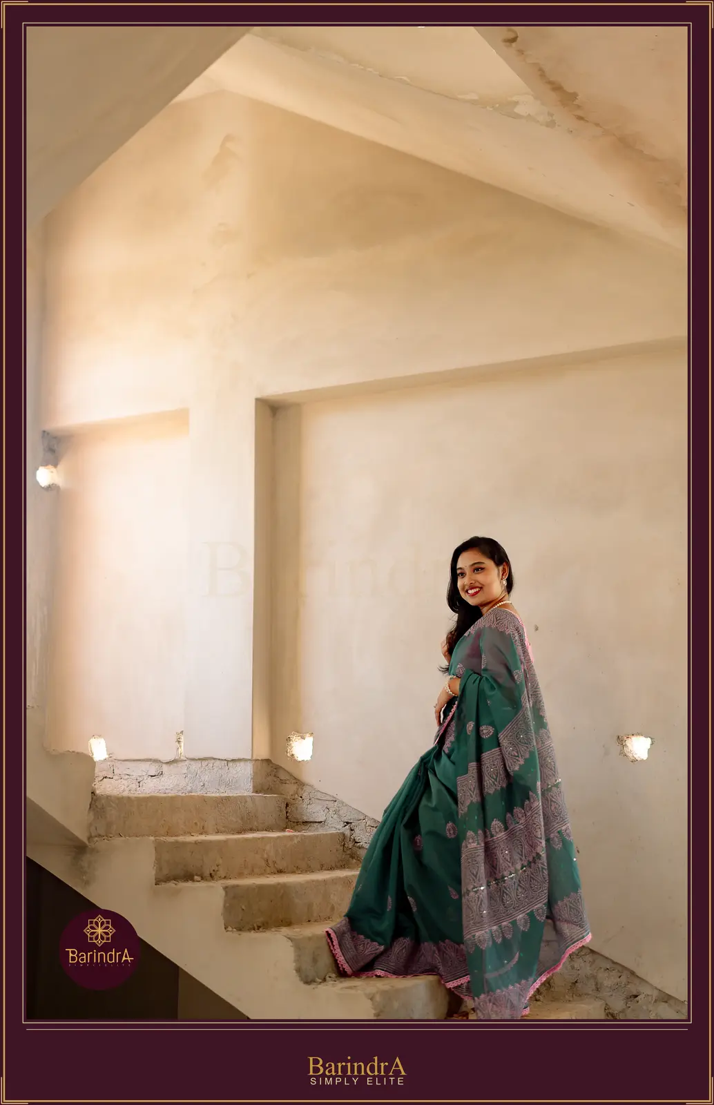 Suparna teal half silk saree drape